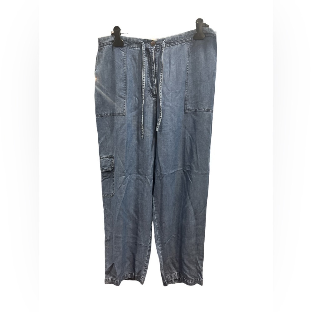 Linden Hill Womens XL Blue Tencel Lyocell Cargo Pants Elastic Waist Drawstring